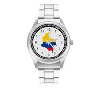 Colombia Flag Map Men's Simple Watch with Stainless Strap Fashion Easy Reader Wristwatch Gifts for Men