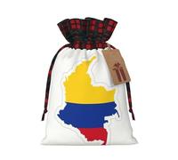 Colombia Flag Map Print Plaid Burlap Bag With Drawstring Christmas Burlap Pouches For Birthday Party Favors Gift