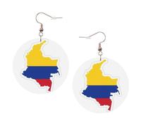 Colombia Flag Map Printed Round Earrings For Women, 1 Pair Lightweight Leather Pierced Earrings Set Trendy Jewelry Gifts For Women Girls