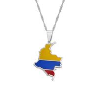 Colombia Map Flag Pendant Necklaces Columbia Women Girls Silver Color/Gold Color Colombiana Jewelry For Men(Silver Color,60cm)
