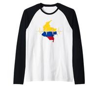 Colombia Map Flag Silhouette with Heartbeat Line Raglan Baseball Tee