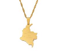 Colombia Pendant Water Wave Chain Stainless Steel Country Map Colombia Necklace, 45 cm, Copper, Agate