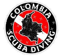 Colombia Scuba Diving - Diver Down Flag with Colombian Map Shape, Circular 100mm (Approx. 3.9") Vinyl Bumper Sticker, Decal
