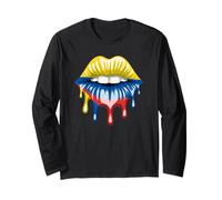 Colombian Flag Dripping Lips National Pride Design Long Sleeve T-Shirt