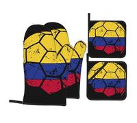 Colombian Flag Football Oven Mitts and Pot Holders 4 Pcs Set,High Heat Resistant 500 Degree Extra Thicken Long Kitchen Cotton Oven Glove for Cooking