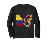 Colombian Girls Roots Colombia Flag Pride Heritage Butterfly Long Sleeve T-Shirt