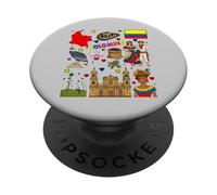 Colombian hand drawn symbols, Colombia map, cultural icons PopSockets Adhesive PopGrip