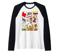 Colombian Hand Drawn Symbols, Colombia map, Cultural Icons Raglan Baseball Tee