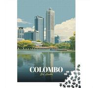 Colombo, Sri Lanka Cityscape Illustration 1000 Piece Jigsaw Puzzle, Downtown Architecture at Night, Premium Paper Puzzle, for Puzzle Lovers, Gift Idea, 52x38cm/1000pcs