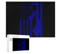 Colon Cancer Awareness Blue U.S.A Flag Funny Wooden Picture Puzzle Wood Jigsaw Creative Gift for Adults And Family Game