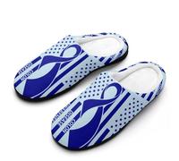 Colon Cancer Awareness Blue U.S.A Flag Men's Cotton Slippers Soft Comfy Slip Indoor Outdoor Casual House Shoes for Winter 13-14（46-47）