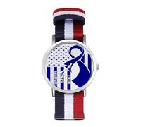 Colon Cancer Awareness Blue U.S.A Flag Nylon Wrist Watches Braided Stra Non-Scale Casual Watch for Work Workout
