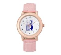 Colon Cancer Awareness Blue U.S.A Flag Women's Watch Pink Rose Gold Strap Wristwatch Minimalist Easy Reader Watchec