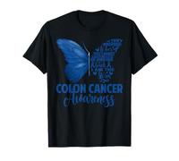 Colon Cancer Awareness Warriors Dark Blue Ribbon Butterfly T-Shirt