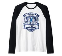 Colon Cancer Survivor Awareness Blue Support Ribbon Raglan Baseball Tee