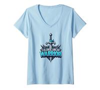 Colon Cancer Warrior: Brave Fighter Empowering Symbol V-Neck T-Shirt, Women, Baby Blue, XXL