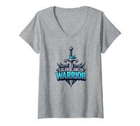 Colon Cancer Warrior: Brave Fighter Empowering Symbol V-Neck T-Shirt, Women, Heather Grey, XXL