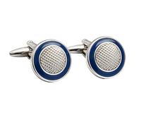 Colonel Fogg Men’s Round Cufflinks - Silver Textured Centre with Coloured Enamel Ring - Blue Yellow Red - Luxury Shirt Accessories Gift Box (Blue)
