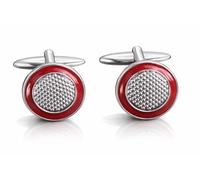 Colonel Fogg Men's Round Cufflinks with Red Enamel Surrond and Silver Textured Centre, Classic Formal Office Attire or for Wedding Accessories, Gift Box Included (Red)