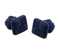 Colonel Fogg - Navy Blue Silk Knot Cufflinks - Unisex Double-Sided Design with Square & Round Ends - Classic Fabric Knot Cuff Links for Shirts, Weddings, Business & Everyday Wear - Cotton OneSize