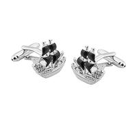 Colonel Fogg - Pirate Ship Detailed Cufflinks - Platinum Plated - Shirt Accessory for Men - Boxed Cufflinks Gift Set for Dad