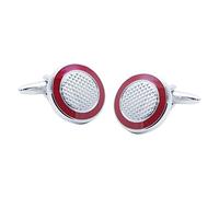 Colonel Fogg - Round Metal Textured Cufflinks with Rich Red Surround - One-Size - Shirt Accessory for Men - Gift for Him Birthday - Groom Cufflinks - Fathers Day Gift for Dad