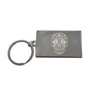 Colonel Fogg - Sugar Candy Day of the Dead Skull with Diamond Engraved onto Keyring - Stainless Steel White - Gift Boxed - Fathers Day Gift for Dad - Novelty Cufflinks