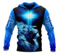 Colonghsou 3D Christian Jesus Hoodies for Men Women Unisex Blue Lion Cross Sweatshirt Pullover king Printed sweater