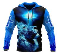 Colonghsou 3D Christian Jesus Hoodies for Men Women Unisex Blue Lion Cross Sweatshirt Pullover king Printed sweater