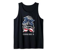 Colonial Beach VA Messy Hair Bun Ribbon Sunglasses Design Tank Top