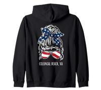 Colonial Beach VA Messy Hair Bun Ribbon Sunglasses Design Zip Hoodie