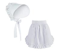Colonial Costume Accessory Pioneers Cap Bonnet Half Apron | Historical Costume Bonnet Accessory White Ruffle Trim for Colonial Prairie Maid Themed Dress Up