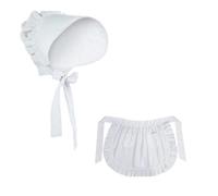 Colonial Costume Accessory Pioneers Cap Bonnet Half Apron | Historical Costume Bonnet Accessory White Ruffle Trim for Colonial Prairie Maid Themed Dress Up