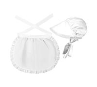 Colonial Costume White Cap Half Apron Halloween Maid Pilgrim Cosplay Set