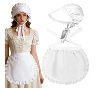 Colonial Costume Women Halloween Maid Pilgrim White Cap Half Apron