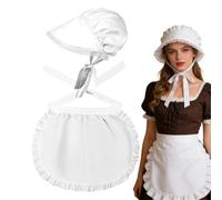 Colonial Costume Women Halloween Maid Pilgrim White Cap Half Apron