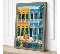 Colonial Facade with Bicycles Canvas Wall Art Print 18x12 Inch (46 x 30 cm)