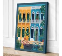 Colonial Facade with Bicycles Canvas Wall Art Print 24x16 Inch (61 x 41 cm)