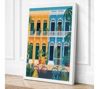 Colonial Facade with Bicycles Canvas Wall Art Print 24x16 Inch (61 x 41 cm)