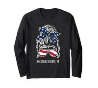 Colonial Heights VA Messy Hair Bun Ribbon Sunglasses Design Long Sleeve T-Shirt