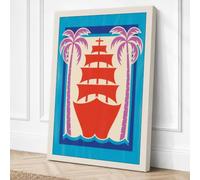 Colonial Ship Framed Retro Canvas Wall Art Print 36x24 Inch (91 x 61 cm)