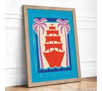 Colonial Ship Framed Retro Framed Wall Art Print A4 (29.7×21cm) Oak, Wall Decor for Living Room, Bedroom, Office & Home, Ready to Hang, Art Gift