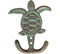 Colonial Tin Works Cast Iron Hooks Cast Iron Sea Turtle Double Hook Bronze with Green Verdigris Patina Great Gift 3.5" W X 4.5" H 6744 (Sea Turtle Hook Pack of 1)