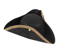 Colonial Tricorn Hat Men Women Black Pirate Hat Buccaneers Cap Halloween Costume Tricorn Costume Hat Revolutionary War Costume Tricorner Deluxe Party Musketeer Hat with Gold Trimming Fancy Dress up