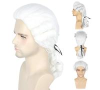 Colonial Wig Colonial Wig Cap Historical Judge Wig Synthetic White Wig Funny Wig Founding Father Wig Lawyer Wig for Men Halloween Costume Cosplay Dress up
