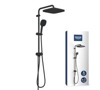 GROHE Vitalio Comfort 250 Flex - Exposed Shower System with Diverter (Square 25 cm Head Shower 2 Sprays, 11 cm Hand Shower 2 Sprays, 2 Shower Hoses: 1.25m & 1.5m, Water Saving), Matt Black, 266982431