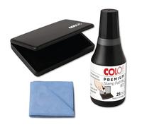 COLOP 801 Black Ink Pad Refill Kit with 25ml Ink Bottle & Exclusive MK Retail Microfibre Cloth | Stamp Pad Replacement for Crafting, Letters, Home & Office Use