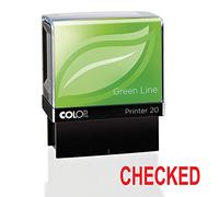 Colop Green Line Word Stamp Checked Imprint 38x14mm Red | CHECKED wording; 38x14mm impression, Red ink; self-inking for paper and document marking.