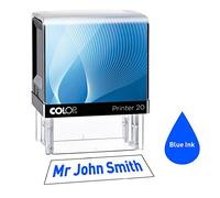 Colop P20 38 x 14mm Personalised Custom Made Self-Inking Business Rubber Stamp with Blue Ink and 1 Line of Text