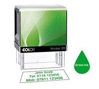 Colop P20 38 x 14mm Personalised Custom Made Self-Inking Business Rubber Stamp with Green Ink and 3 Lines of Text